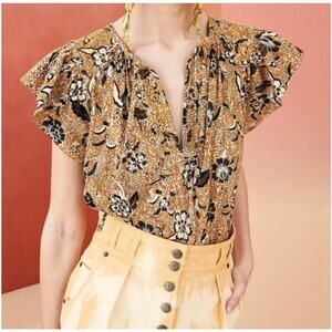 Ulla Johnson Shani Ruffled Floral-Print Cotton-Blend Voile top Size 0